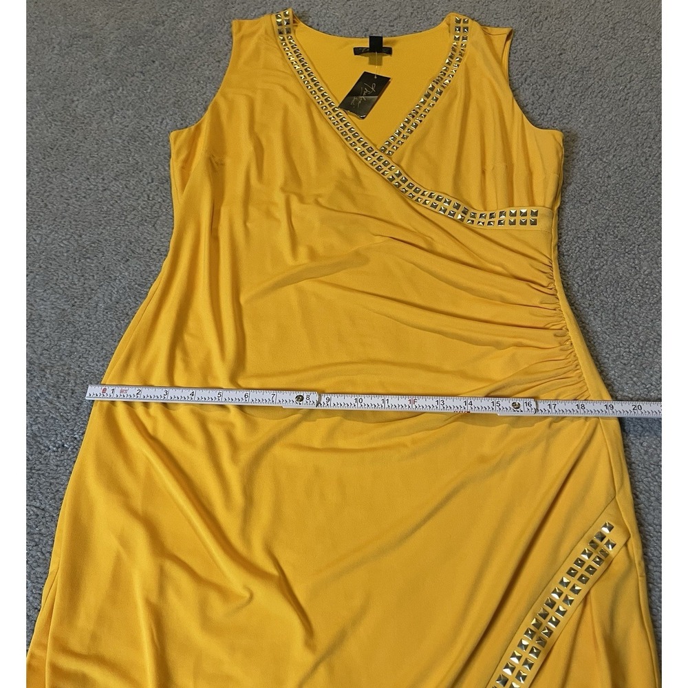 Thalia Sodi Studded Faux Wrap Dress L Yellow Gold Side Ruched  Slanted Hem Party - Picture 13 of 16